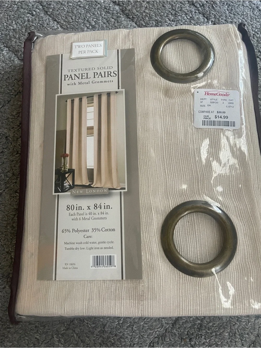 Textured Solid Panel Pairs Curtain Set - Cream